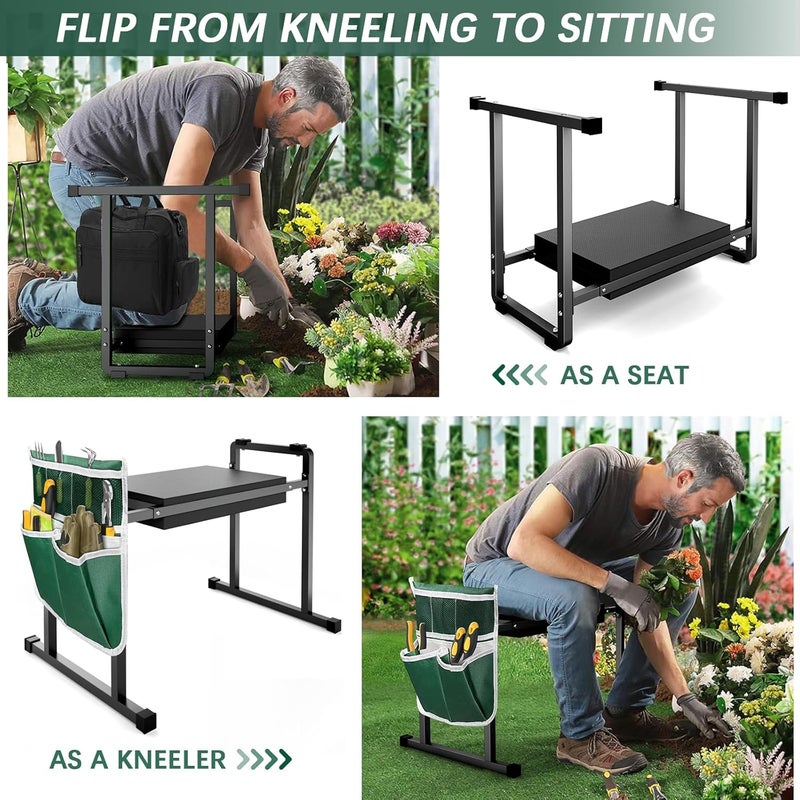 FLINTER Garden Kneelers Seat, Stable and Save Anti-Tipping Design 10.2" Wider Garden Kneeler and Seat with Handle, Heavy Duty Gardening Stool for Seniors, Gardening Weeding Bench for Gardeners Parents - Black - Image 3